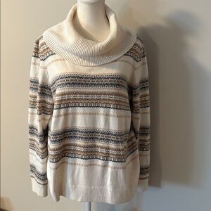 Izod Cream and Brown Knit Turtle Neck Sweater. Size XL